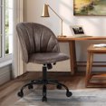 thumbnail image 4 of LEEJAY Ash Brown Faux Leather Swivel Desk Chair,Armless Adjustable Office Task Chair for Bedroom, 4 of 6