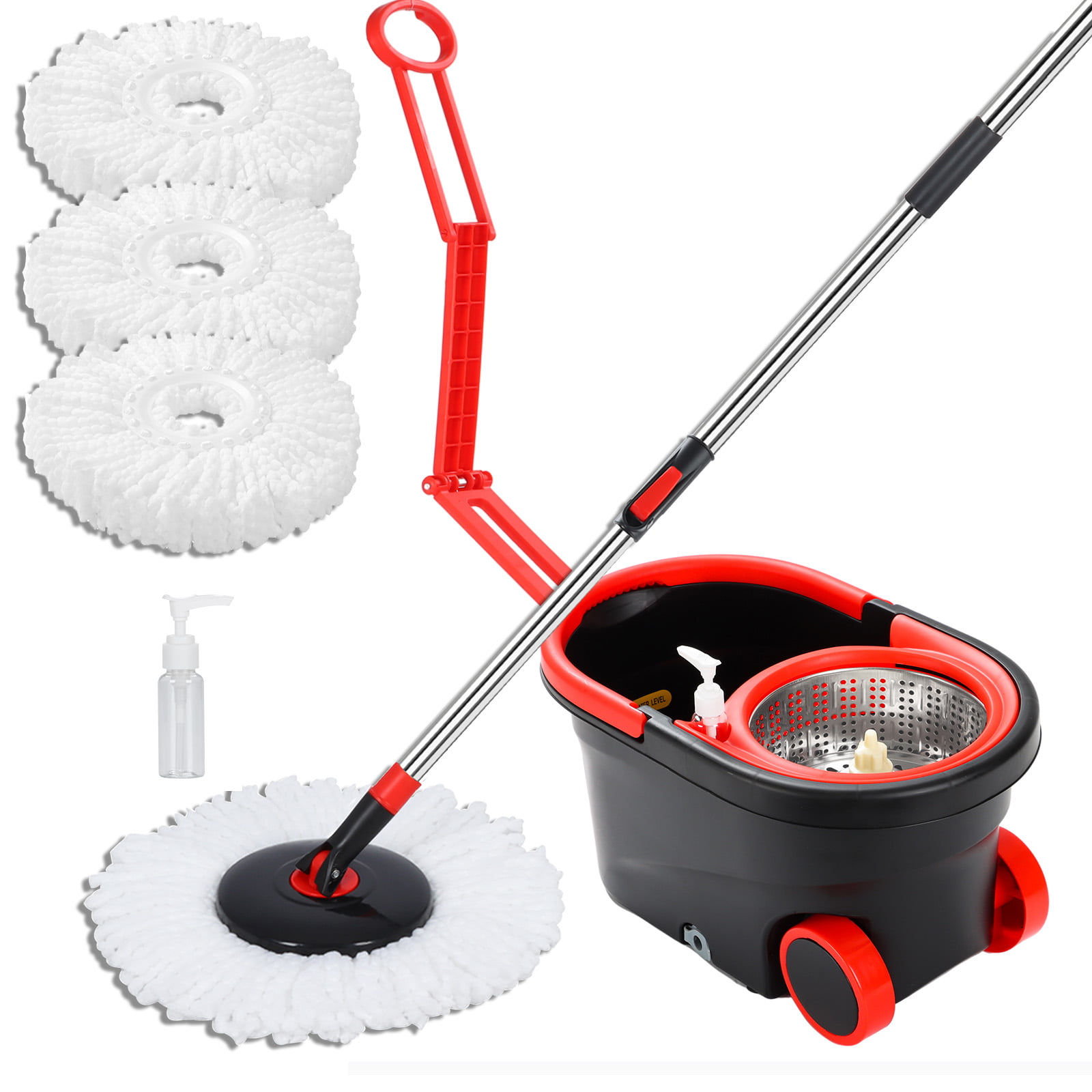 erhvervsdrivende periode badning Spin Mop and Bucket, Upgraded Mop Bucket on Wheels, Floor Cleaning Spin Mop  Bucket with Wringer Set, 3pcs Microfiber Mop Refills 61 inches Extended Mop  Rod, Black & Red - Walmart.com