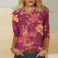 thumbnail image 2 of CYMMPU Blouses for Women Dressy Casual Round Neck Flower Pattern Spring Tunic Tops Fall Fashion Shirts 3/4 Sleeve Loose Fit Lightweight Basic T-Shirts Multicolor XXL, 2 of 5