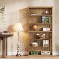 thumbnail image 3 of Finmind 75-inch Tall Bookcase, 6-Tier Wooden Bookshelf, Large Freestanding Display Shelves for Living Room, Home Office, Bedroom, Light Brown, 3 of 7