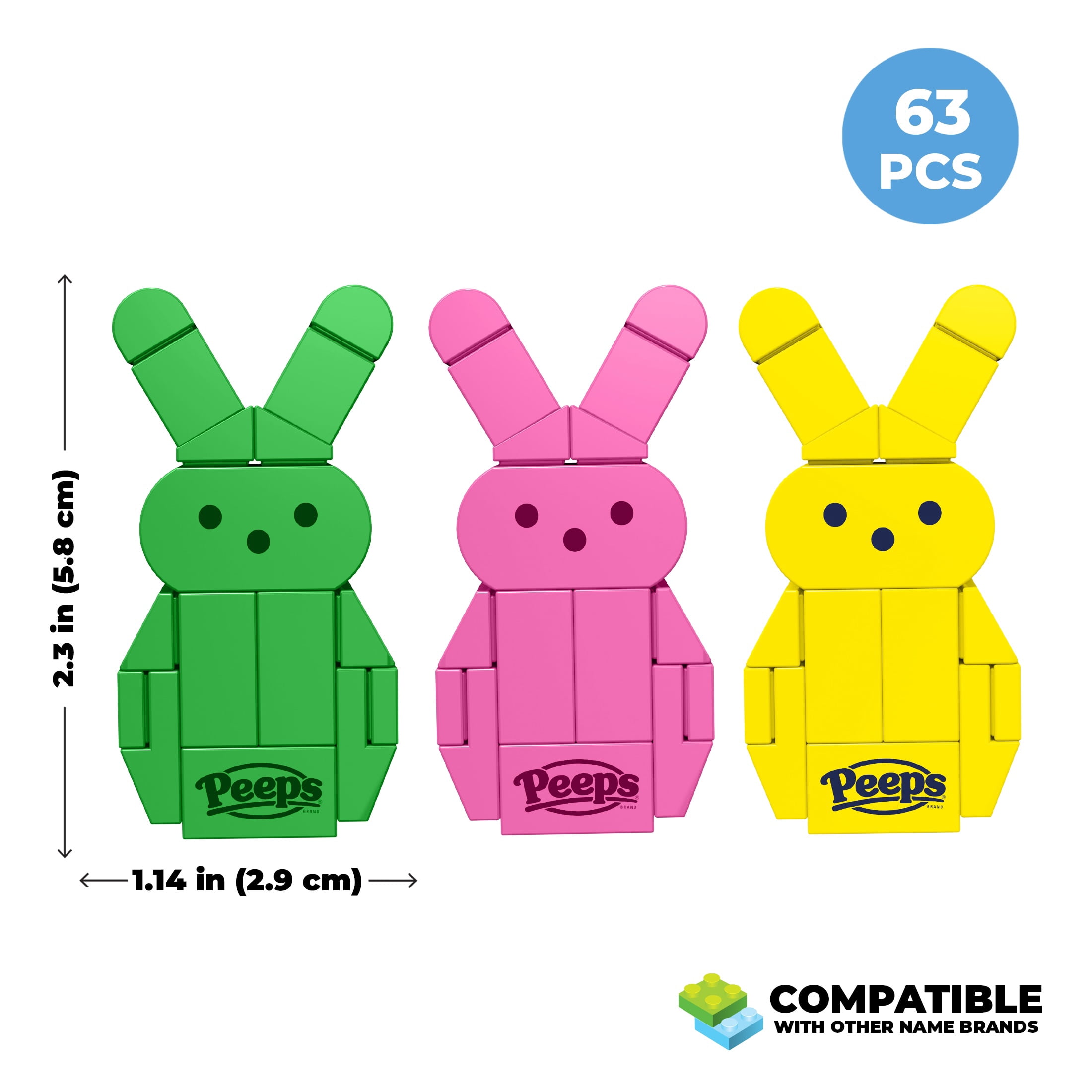 Brickcraft PEEPS Green, Pink and Yellow Bunny Building Kit (63