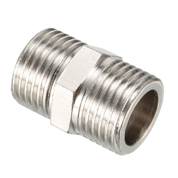 Brass Pipe Fitting, Hex Nipple 1/2PT Male x 1/2PT Male Thread Nickel Plated