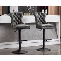Guyou Modern PU Leather Swivel Bar Stools Set of 2, Adjustable Upholstered Curved Backrest Bar Stools with Button Tufted and Nailhead Decoration, Grey