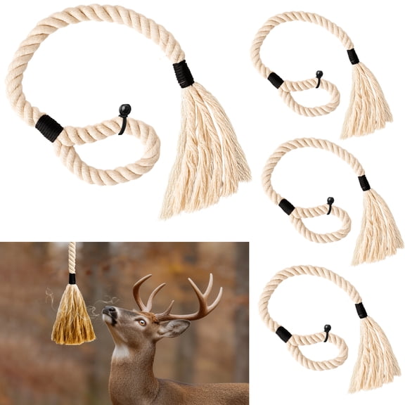 TARNIQOZ Deer Scent Rope, 4 Pcs 31.5" Mock Scrape Rope for Deer Hunting, Cotton Scent Absorption Ropes with 4 Ball Bungees, Hunting Accessories for Hunters