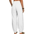 thumbnail image 4 of Frontwalk Women Pants Trousers With Pockets Linen Wide Leg  Travel Plus Size Pant Bottoms White XL, 4 of 4