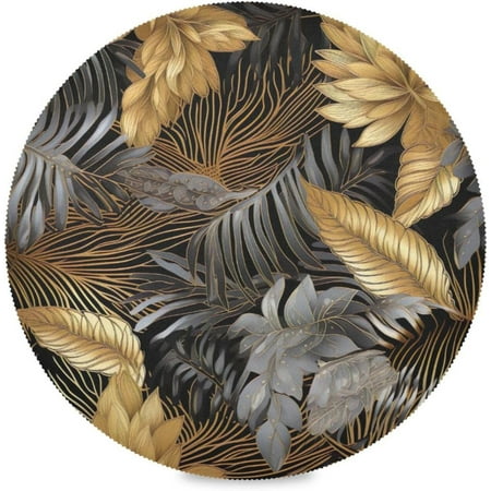 

Tangkunup Gold Tropical Leaves Round Placemats - 4 Pack Non-Slip Table Mat Heat and Stain Resistant Placemat for Table Home Decoration
