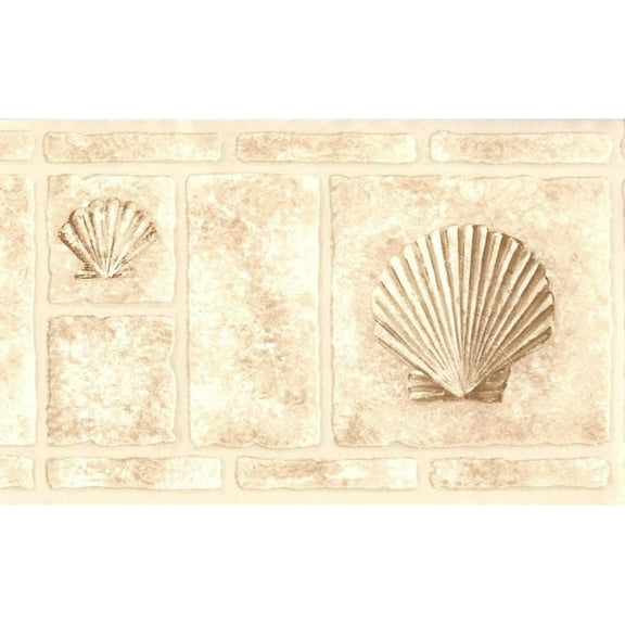 878475 Raised Beige Tile Shell Seahorse Wallpaper Border MKB5093