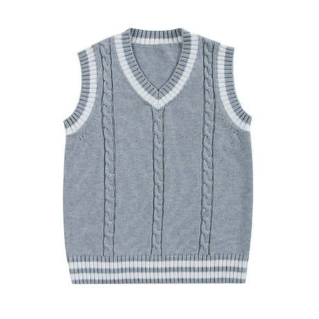 WhouRiu Toddler Boys Sweater V Neck Pullover Knitted Vest Sweater Kids Sleeveless Warm School Fall Winter Sweaters Gray Sized 2-3