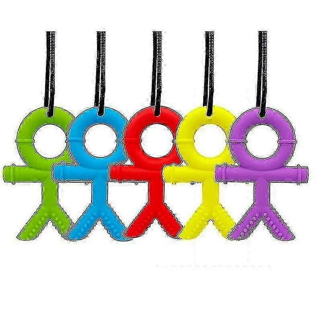 Collar con forma de hombre masticable para niños y adultos, juguete sensorial para la dentición con autismo, TDAH, mordedor, color verde