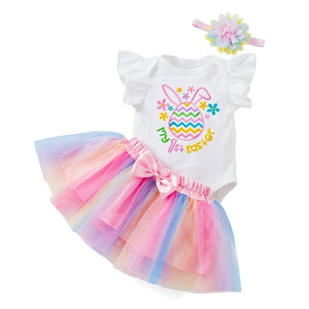 

Toddler Girls Easter Day Fly Sleeve Cartoon Prints Romper Bow Tie Net Yarn Short Skirts Kids Headbands Outfits Cute Baby Girl Clothes Baby Girl Winter Dresses Christmas Holiday Dresses