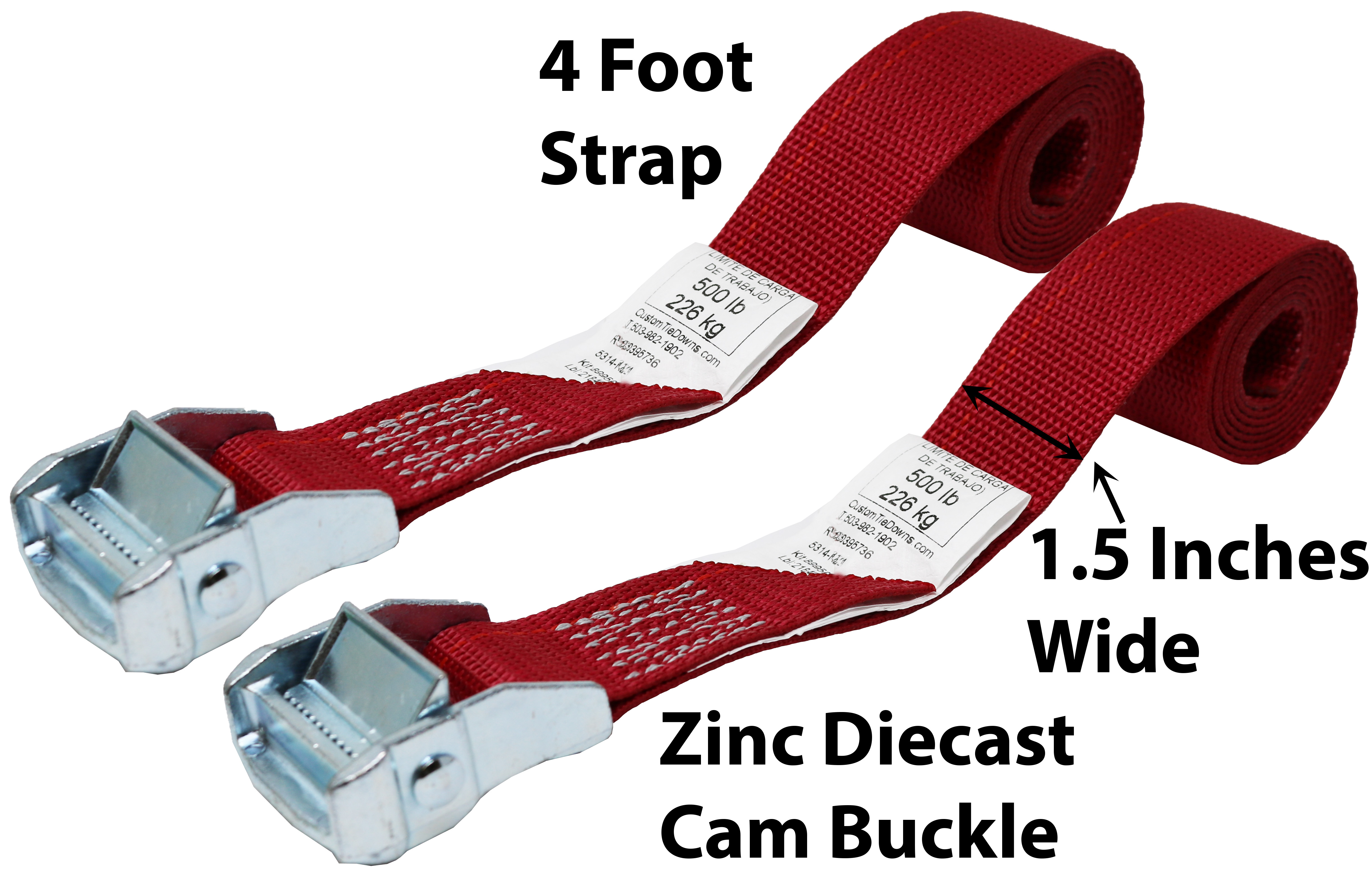 CustomTieDowns 2 Pack, 1.5 Inch x 4 Foot Cinch Strap Endless Loop Tie Down(no hooks). Zinc Diecast Cam Buckle,(Dark Red) 8246 - image 2 of 4