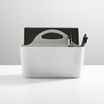 thumbnail image 3 of mDesign Small Plastic Caddy Tote for Desktop Office Supplies, 2 Pack, Light Gray, 3 of 9