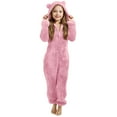 thumbnail image 3 of YUEHUA Girls Fleece Hooded Onesie Pajamas Cute One Piece Fuzzy Sleepwear Zip Up Jumpsuits Winter Warm Romper Outfits with Pockets Playsuit Loungewear Pink, 3-4 Years, 3 of 7