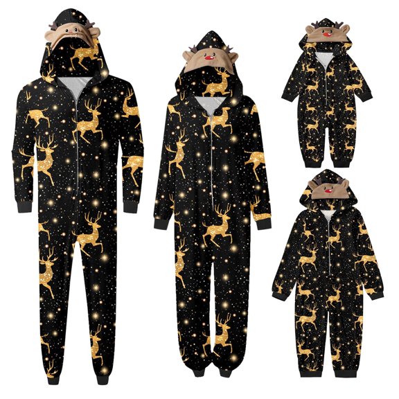 SUXIAN Christmas Pajamas Family Daddy Sleepwear Big Headed Deer Print Plaid Long Sleeve Jumpsuit Soft Fashion Holiday Romper Pajamas Men