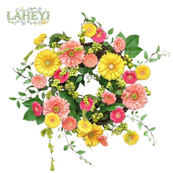 Peony Wreath for Front Door, 22 inch Artificial Rose & Peony Flower Wreath, Spring Summer Floral Wreath for Mother's Day, Wedding, Home Wall Window Porch Decor