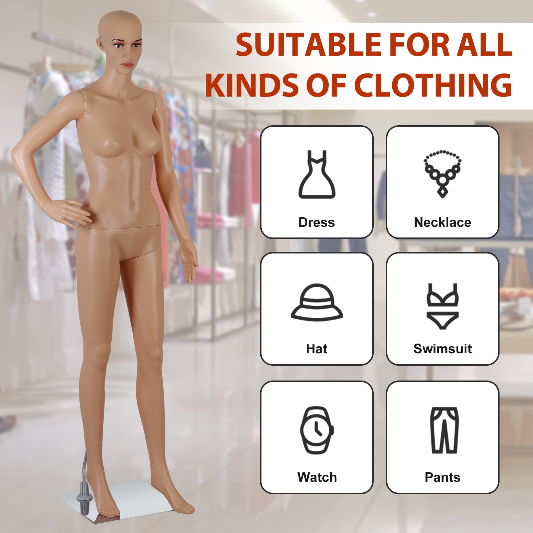 ZenStyle Adjustable 69" Full Body Female Mannequin Display Model, Beige, 1 Count