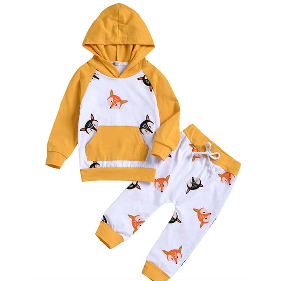 StylesILove Baby Boy and Girl Fox Print Pullover Hoodie and Pants 2pcs Cotton Outfit Unisex (80/3-6 Months)