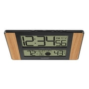 La Crosse Technology Atomic Digital Clock with Temperature and Moon Phase, Oak finish, 513-1417