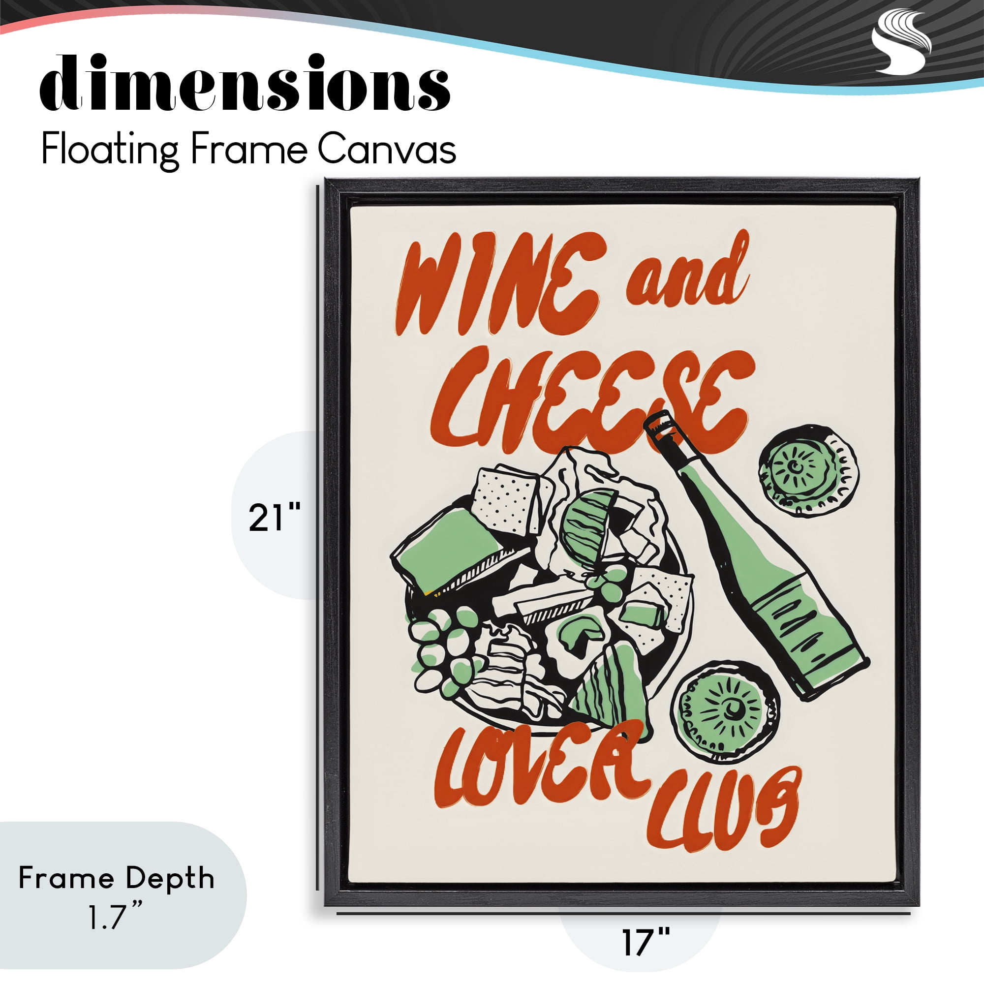 Stupell Industries Wine & Cheese Lover Club Black Framed Floater Canvas Wall Art, design by The Prints Vibe