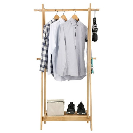 Langria Foldable Bamboo Clothes Laundry Rack With 4 Side Hooks