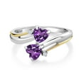 thumbnail image 2 of 925 Silver and 10K Yellow Gold Purple Amethyst and White Lab Grown Diamond 2 Heart Promise Couple Engagement Mother Ring for Women (0.86 Cttw, Gemstone Birthstone, Available in Size 5, 6, 7, 8, 9), 2 of 5