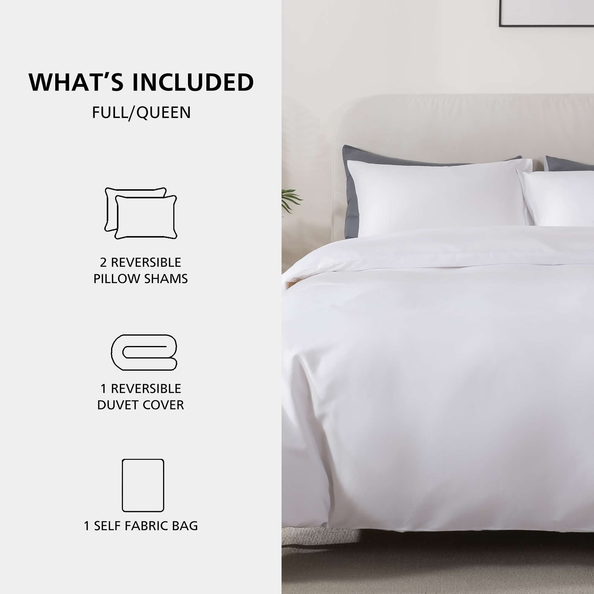 Mainstays Full/Queen Duvet Cover Set, All-Season, 3-Piece, White