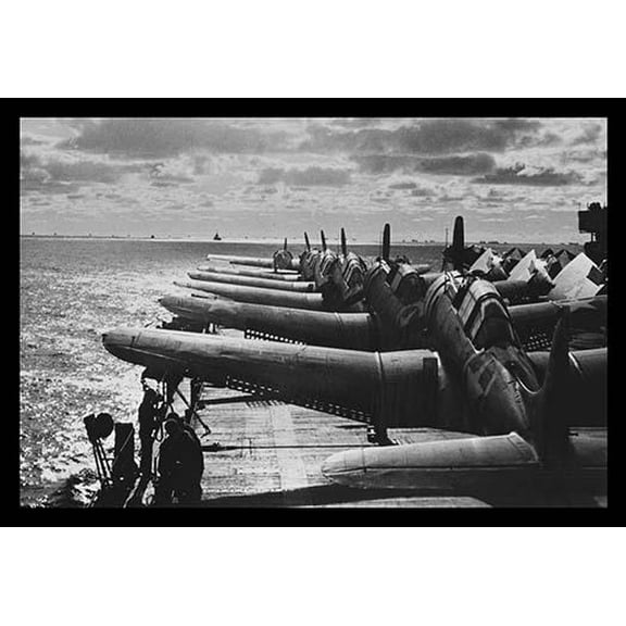 U.S. Navy Airplanes Packed on Deck- Fine Art Canvas Print (20" x 30")