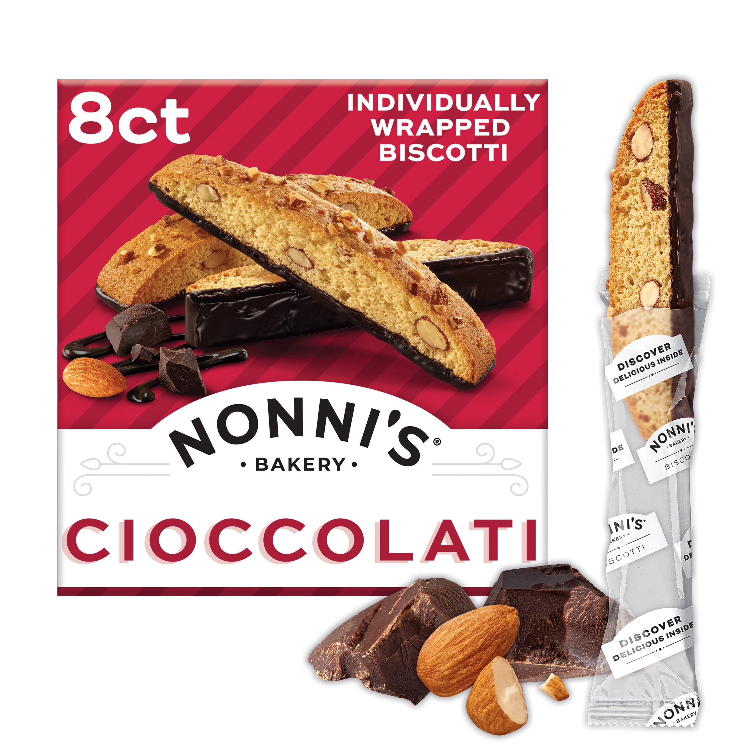 (3 pack) Nonni's Bakery, Cioccolati Almond Biscotti, Individually Wrapped, 6.88 oz, 8 Count