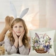 thumbnail image 5 of Basket with Easter Bunny Eggs Decorative Throw Pillow Cover, Watercolor Pattern Square Pillowcase Blended Double-Sided for Sofa Bedroom Living Room, 17.7x17.7 Inch, 5 of 7