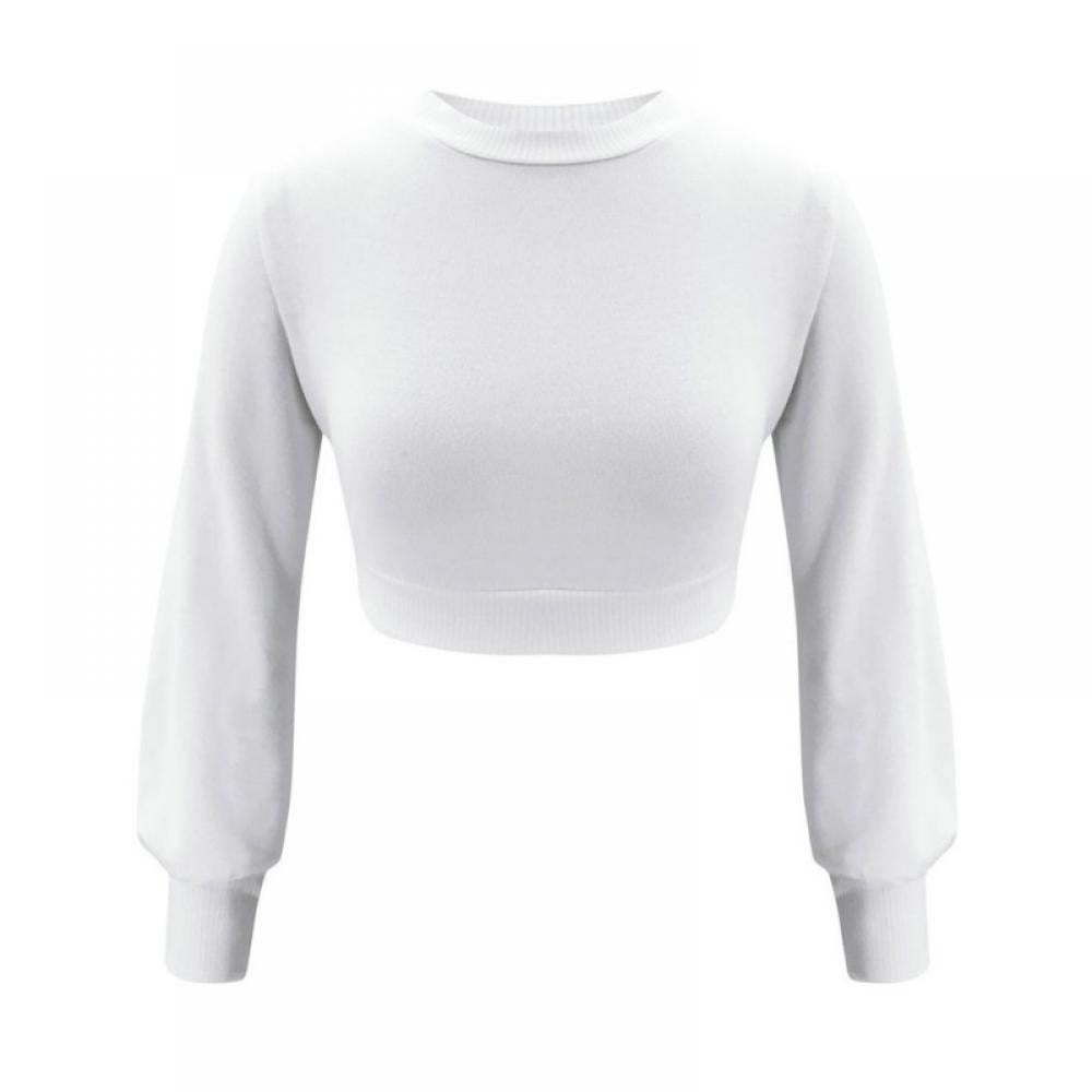 Women Long Sleeve Crew Neck Sweatshirt Jumper Ladies Solid Pullover Tops T-shirt