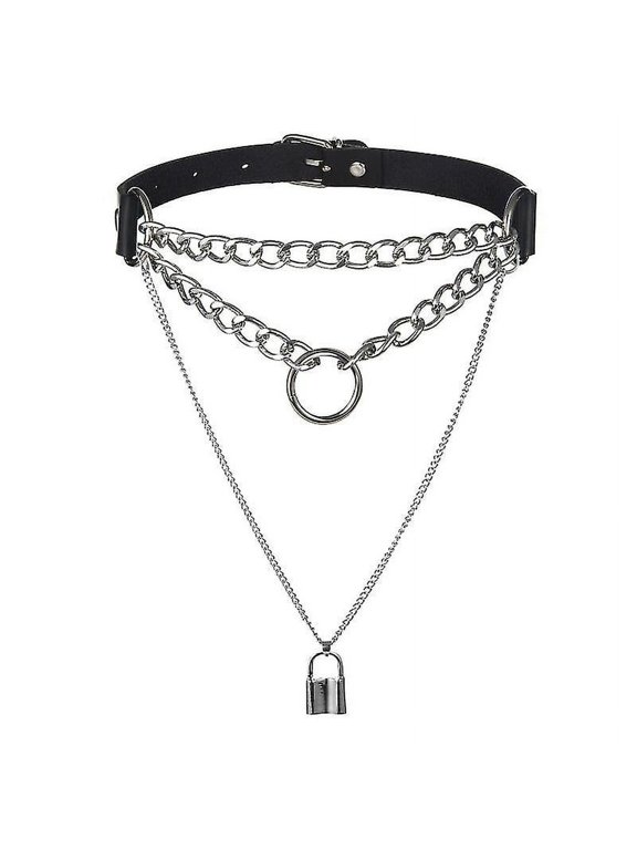 Choker Collar Lock Gothic Necklace Punk Goth Jewelry Harajuku Style Black Chocker Emo Grunge Aesthetic Accessories