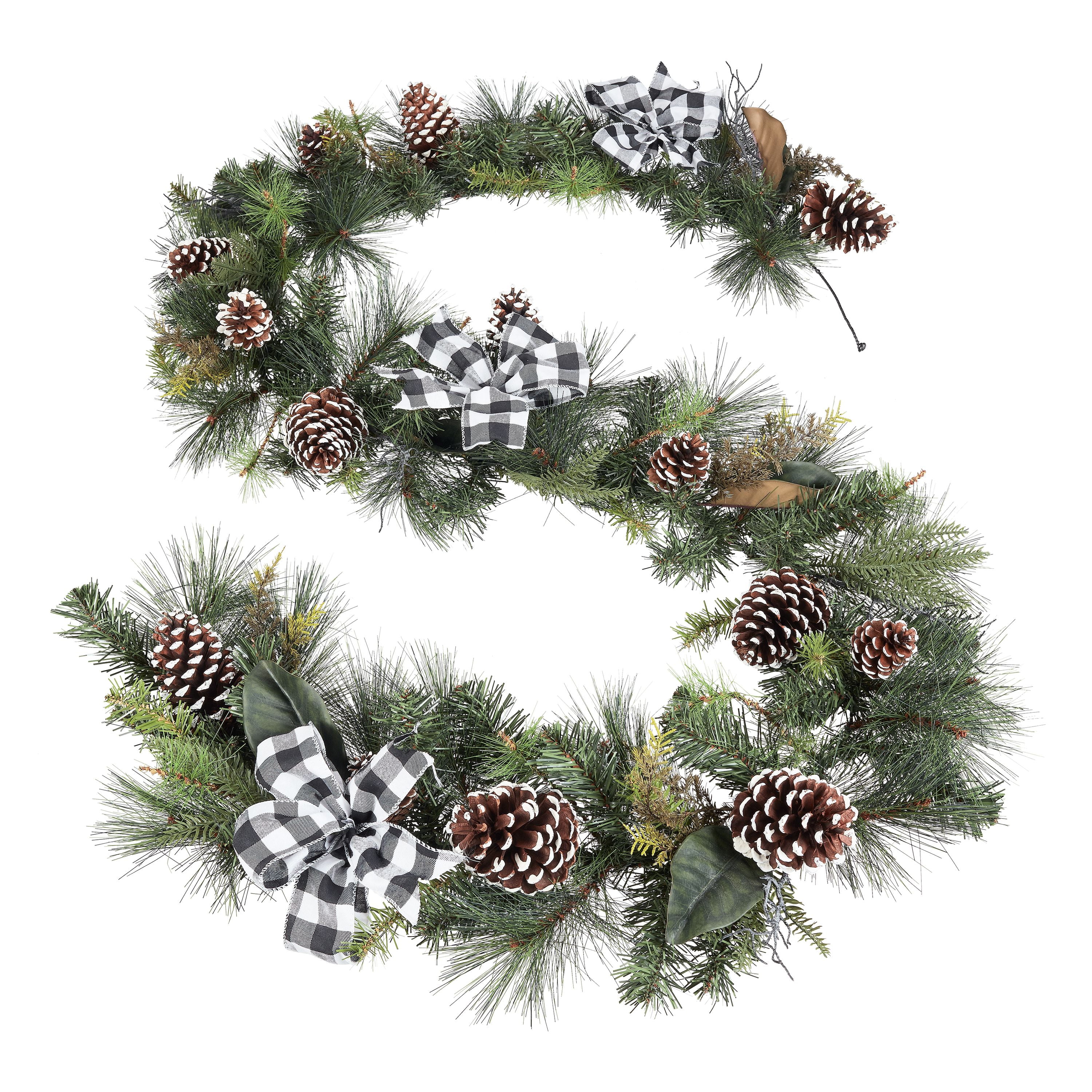 Holiday Time Mixed Pine with Pine Cones and Bow Christmas Garland, 9'