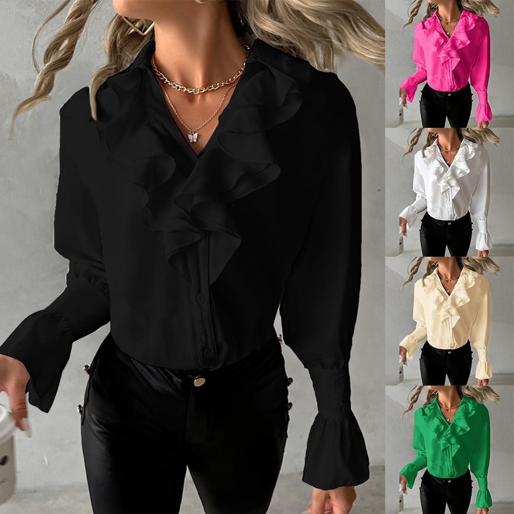 ladies black frilly blouse