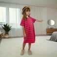 thumbnail image 2 of EnJoCho Children's Dress Summer Korean Version Girls' Dress Knitted Striped Short Sleeved Sleeping Dress Female Skirt Little & Big Kids Fashion Party Dresses 5-6 Years, 2 of 6