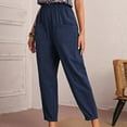 thumbnail image 4 of Homenesgenics Women Pants Plus Size Women Fashion Elastic Waist Casual Pure Color Straight Leg Cotton Linen Cropped Pocket Trousers, 4 of 8