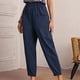 thumbnail image 4 of ICHUANYI Clearance Women Fashion Elastic Waist Casual Pure Color Straight Leg Cotton Linen Cropped Pocket Trousers(Navy, XXL) ICHUANYI WER2023080801106, 4 of 8