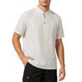 thumbnail image 2 of Men's Linen Shirt Summer Casual, Casual Button Down Shirt Breathable & Lightweight, Stand Collar Short Sleeve Solid Color Cotton Linen Blend, Quick Dry Relaxed Fit | Zenithor,White M, 2 of 6