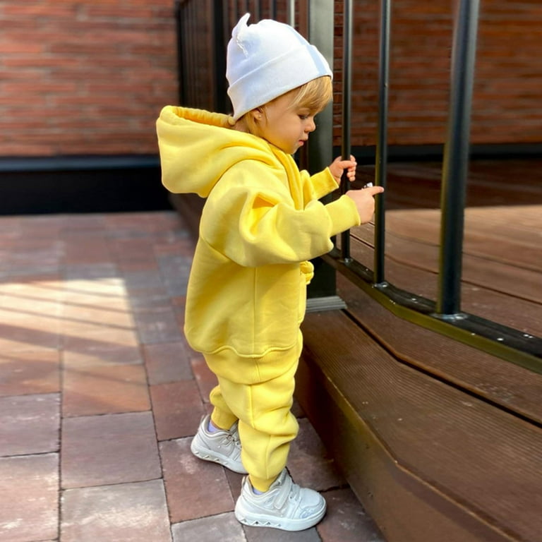Hbdhejl Outfit Set For Girls Boys Toddler Kids Hooded Tracksuit Pullover Sweatshirt Jogging Pants Set 2 Pcs Sweatsuit For Age 2 To 8 Years Yellow 4 5