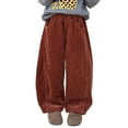 thumbnail image 4 of Letdown Toddler Casual Corduroy Pants Wide Leg Baggy Sweatpants Straight Elastic Waist Trousers with Pockets (Red,4-5 Years), 4 of 4