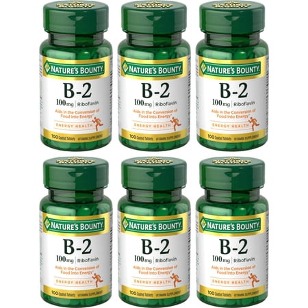 6 Pack - Nature's Bounty Vitamin B-2 100 mg Tablets 100 Tablets Each