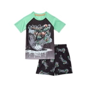 Wonder Nation Boys 2-Piece Tee and Shorts Pajama Set, Opal Green, Sizes 4-18