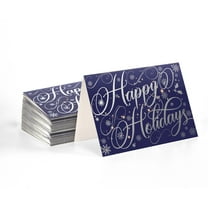 Better Office Products 50 Pack Happy Holidays Cards with Silver Foil Accents, 5" x 7", High Gloss, Interior Greeting, with 50 Envelopes, Christmas Cards, New Years Cards, 50 Count Boxed Set
