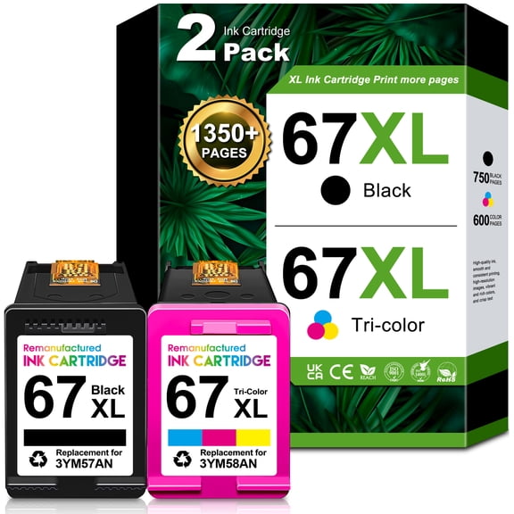 67XL Ink Cartridges Combo Pack Compatible for HP67 Ink Cartridge for DeskJet 2700e 2700 Envy 6000 6055e Printer