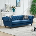 thumbnail image 2 of 3 Seater Velvet Sofa with Roll Armrests and Nailhead Trim, Mid Century Modern Couch for Living Room, Office or Apartment, Blue, 2 of 9