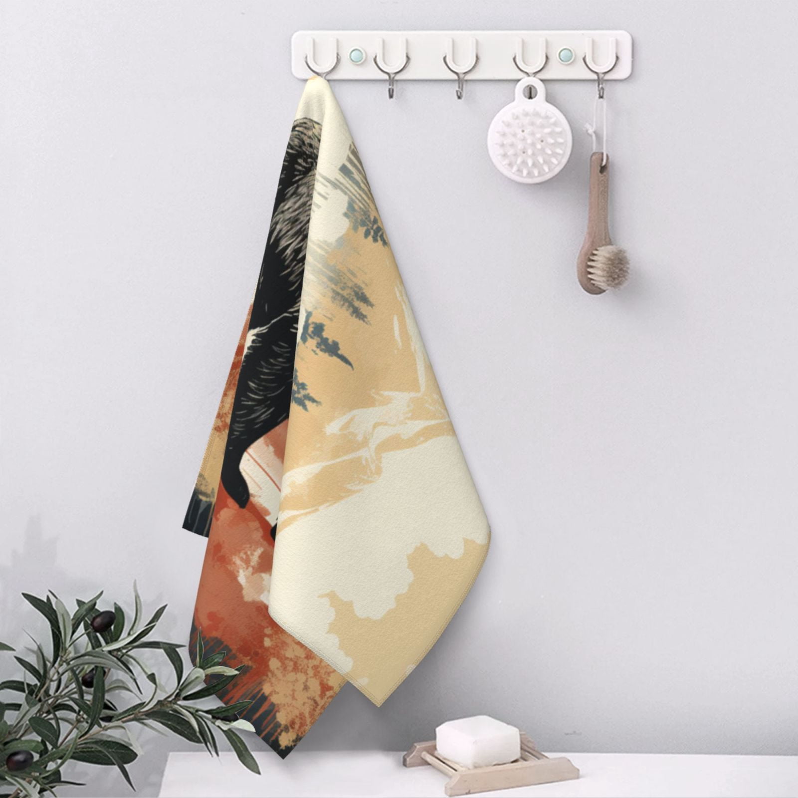 Bear Rustic Lodge Southwestern 27.5" x 16" Ultra Soft Hand Towel, Face Wash Cloth for Bathroom, Gym, Travel, Pool
