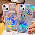 thumbnail image 6 of Compatible with iPhone 14 Case 6.1 inch Cute Iridescent Butterfly Design for Women Girls Laser Bling Glitter Stars Soft TPU Silicone Shockproof Phone Case Cover for iPhone 14, Pink, 6 of 14