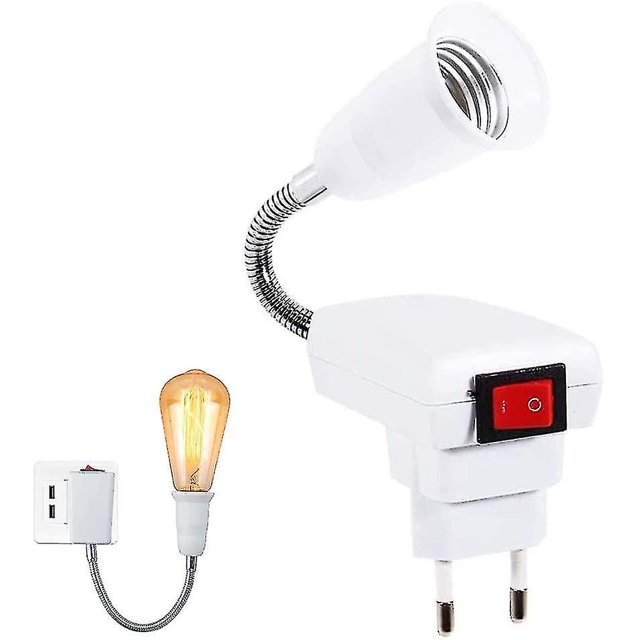 Portalámparas E27 con interruptor (enchufe europeo), luz de lectura con cuello flexible, portalámparas con interruptor, 2