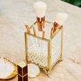 thumbnail image 5 of PuTwo Makeup Brush Holder Cosmetic Organizer Brass Glass Vintage Storage with White Pearls, Golden, 5 of 6