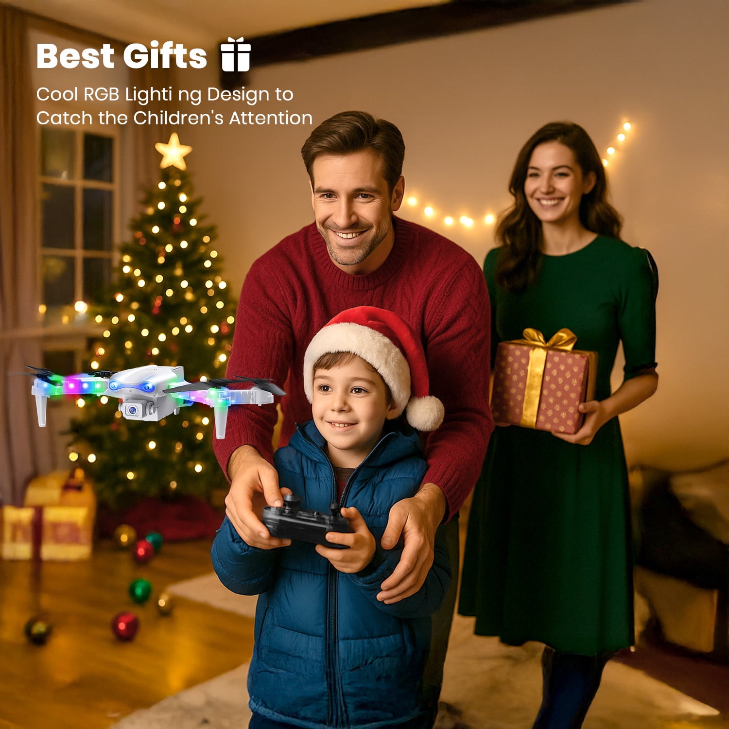 BEEPRINCESS Drone with Screen Remote Control and Cool Lights, RC Quadcopter with 4K HD Dual Camera for Beginner Adults Kids, Gray