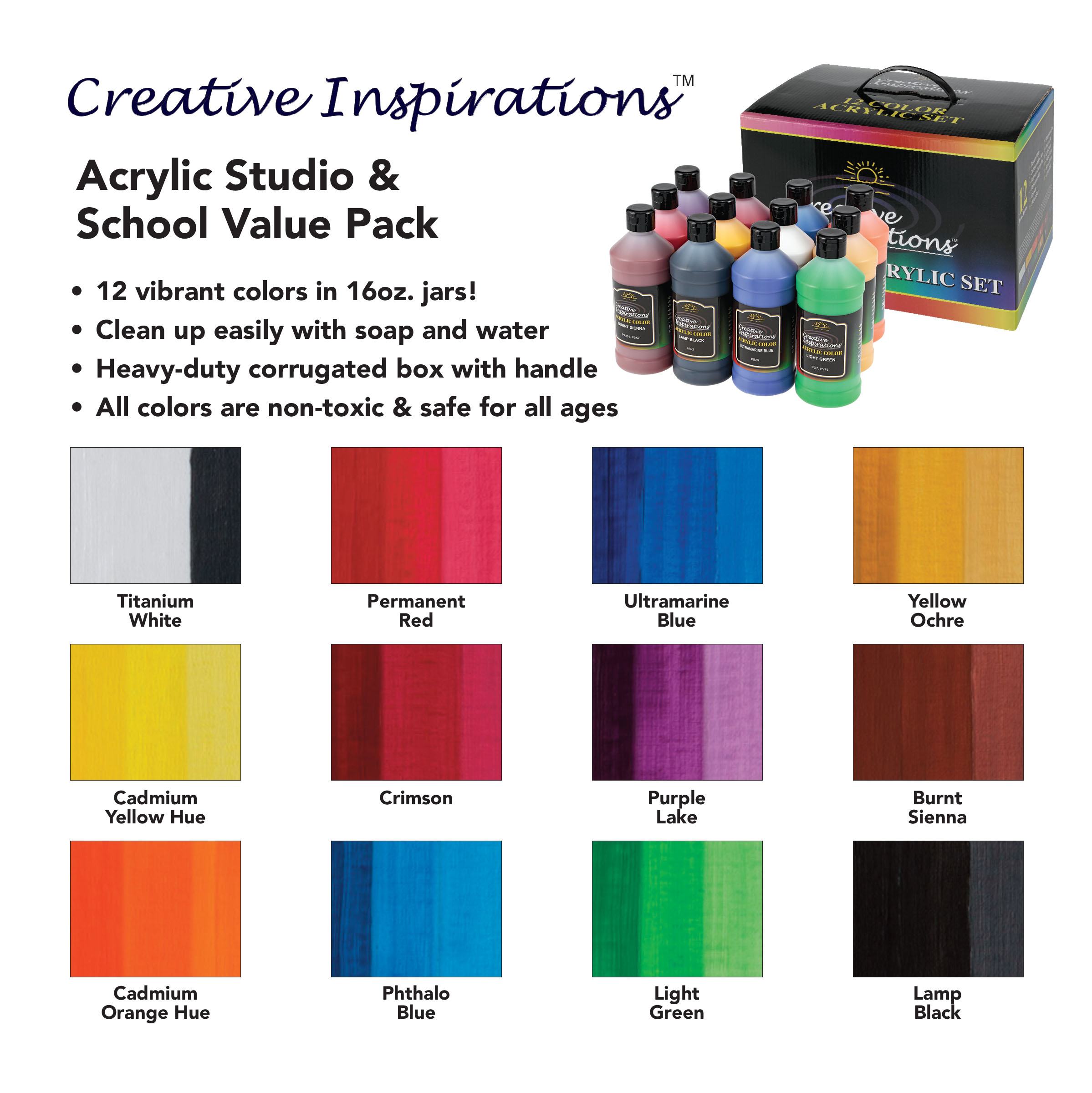 Creative Inspirations 12 Color Acrylic Paint Set, 16 Oz Bottles photo 6